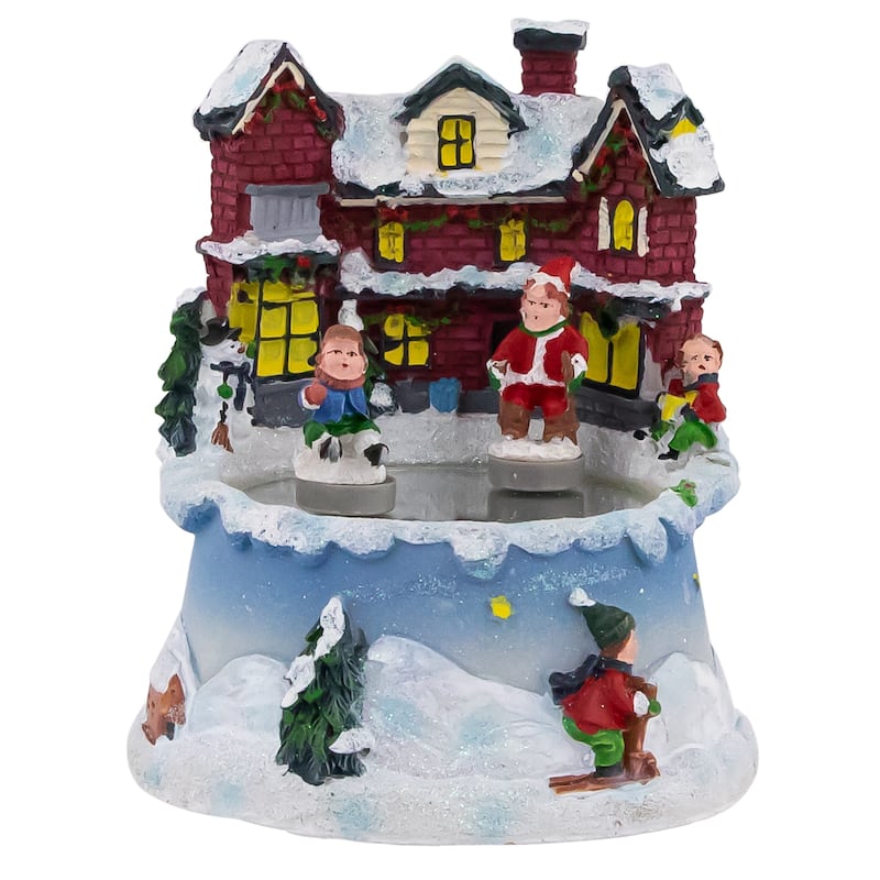 5.25" Animated Village Ice Skating Pond Christmas Music Box