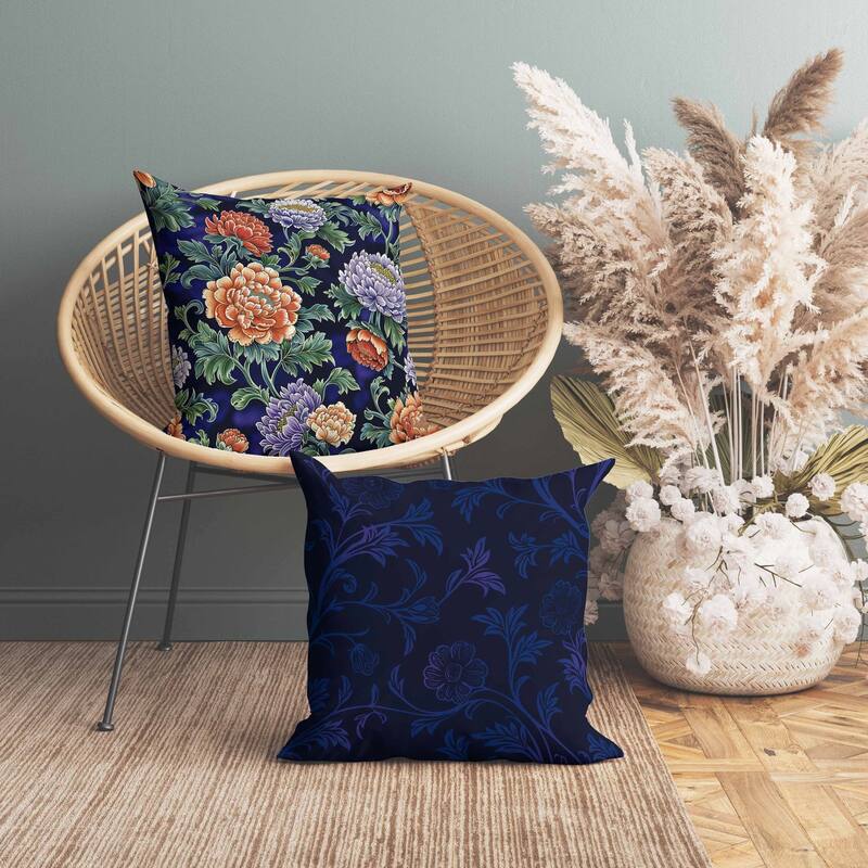 Meadow Bloom Indoor/Outdoor Reversible Throw Pillow Orange and Blue