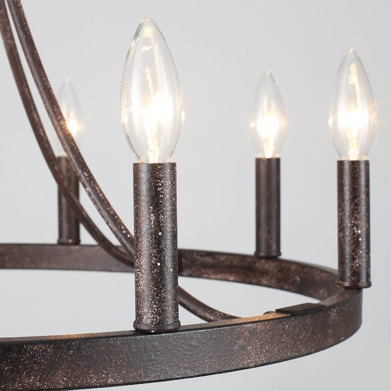 8-Light W23.6" x H82.67" Vintage Rustic Wagon Wheel Chandelier for Living Room