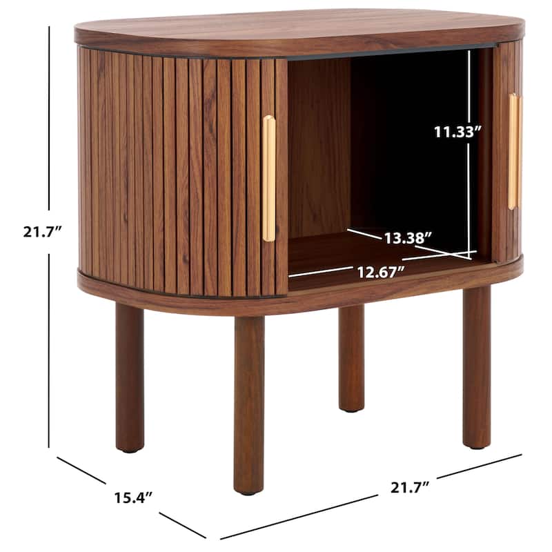 SAFAVIEH Home Tealla 2 Tambour Door Nightstand - Walnut/Gold