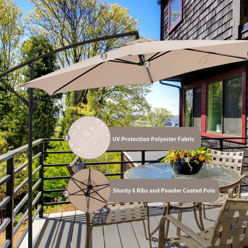 Autlaycil 10ft Offset Hanging Market Patio Umbrella with Base
