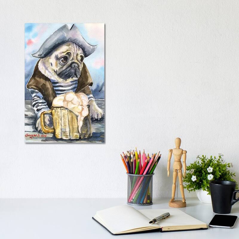 iCanvas "Pug The Sailor" by George Dyachenko Canvas Print - 12x8x0.75