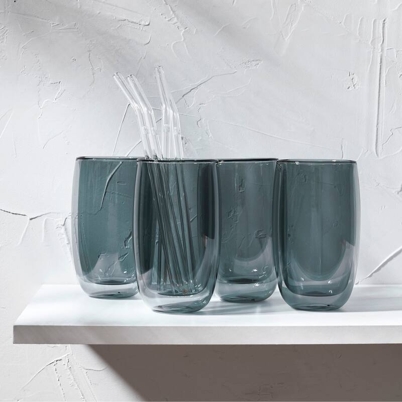 ZWILLING Sorrento 8-pc Double-Wall Latte Glass & Straw Set - Clear