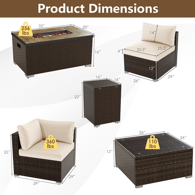 Costway 7 Pieces Outdoor Furniture Set with 32" Fire Pit Table and - See Details