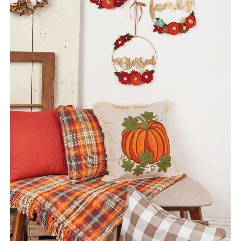 18" x 18" Crewelwork Pumpkin Halloween Throw Pillow