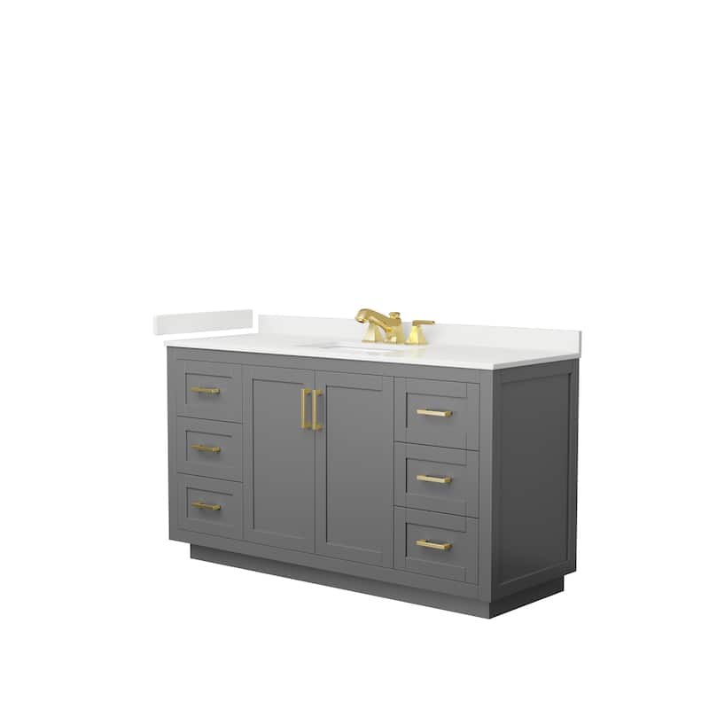 Miranda 60-inch Single Vanity, Quartz Top - Dark Gray, Gold Trim, White Quartz Top