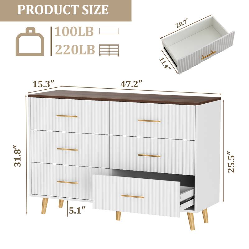 Modern Vertical Stripe 6-Drawer Dresser Multipurpose Storage