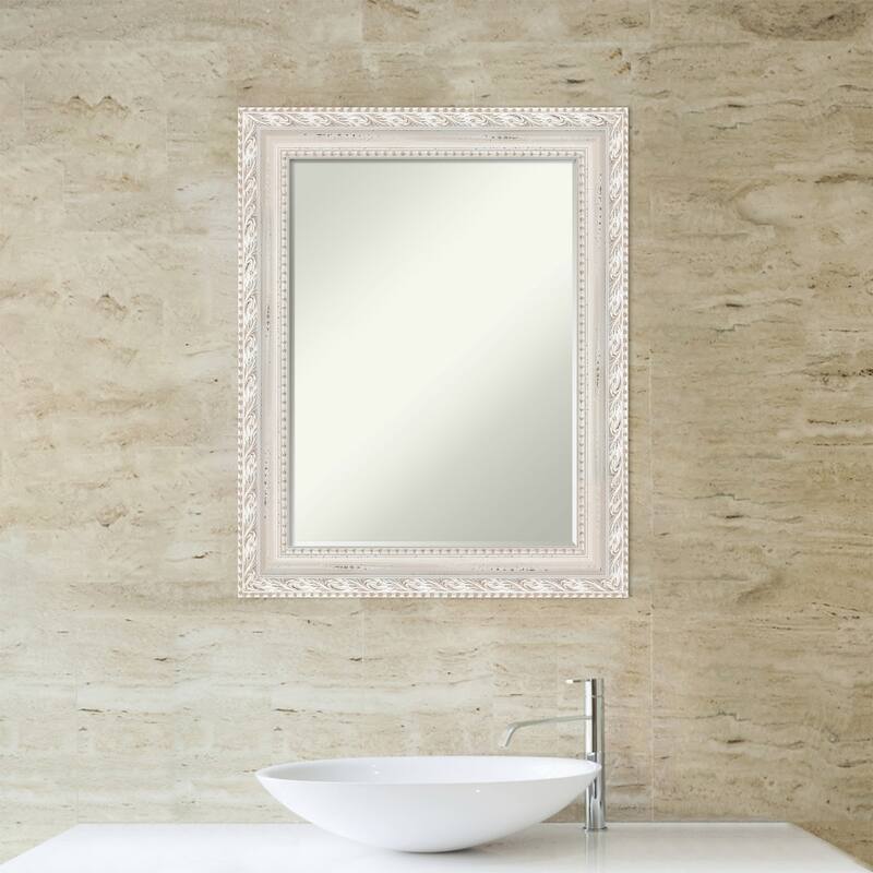Opera Off White Half-Inch-Beveled Wood Bathroom Wall Mirror - Opera Off White - Glass Size 18x24