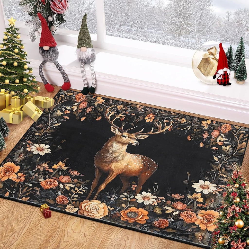 GustoWave 2*3ft Christmas Elk Statue Washable Soft Area Rug for Holiday Decor - 1'6" x 2'6"