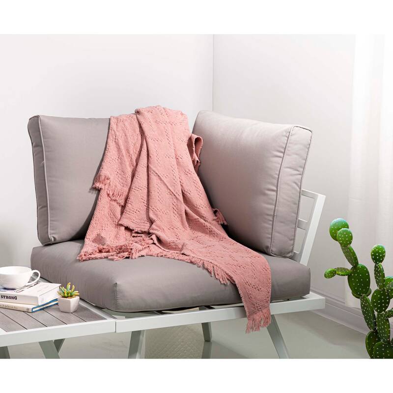 Glitzhome Warm Lightweight Dusty Pink Grid Cotton Woven Throw