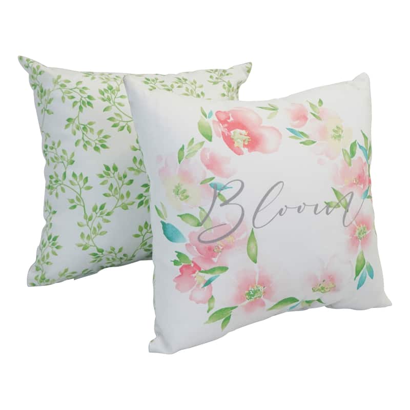 17-inch Square Reversible Multi-pattern Outdoor Throw Pillow (Set of 2) - Set of 2 - Bloom