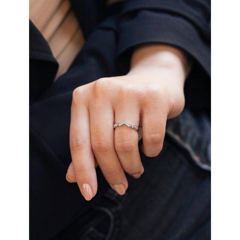 Kobelli Natural Diamond 14k Solid White Gold Art Deco Geometric Clara Wedding Ring