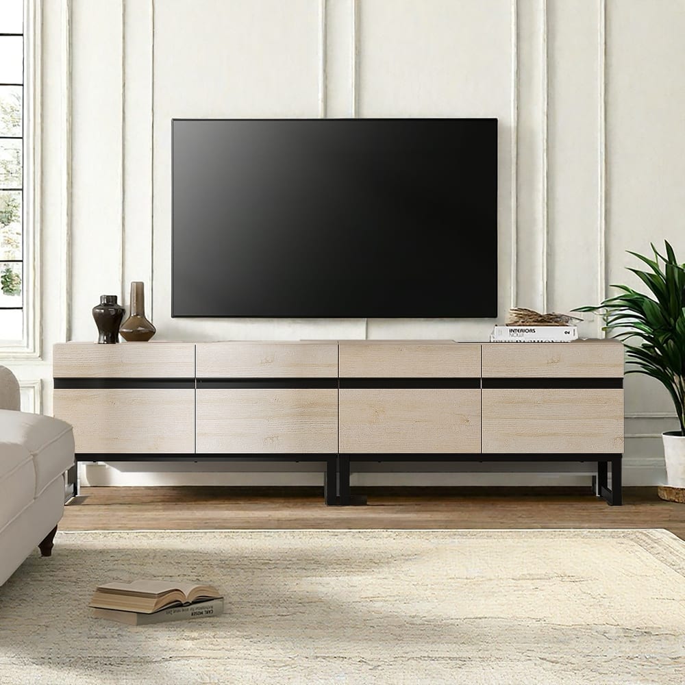 WAMPAT Modern TV Stand with Storage Cabinets, Wood Entertainment Center Media Console Table with Metal Legs for Living Room