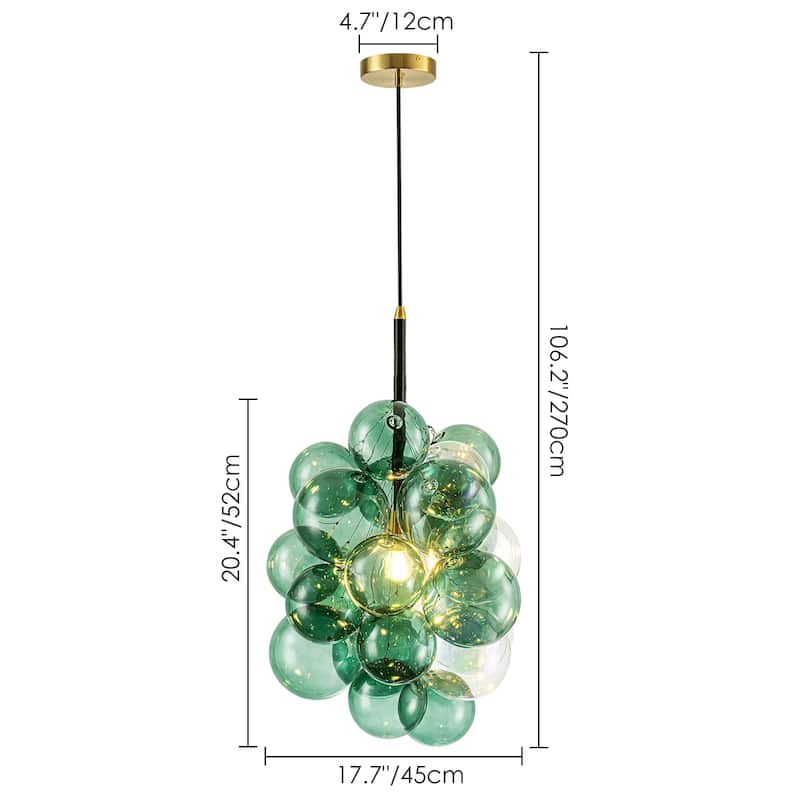 1-Light Modern Glam Cluster Glass Globe Bubble Chandelier for Living Room - 17.7 in. W x 20.4 in. H
