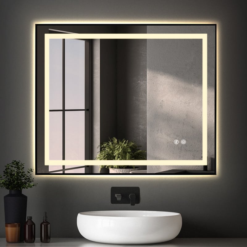 Yulika 30" x 36" LED Bathroom Mirror for Wall Dimmable Vanity Mirror with Lights Memory Smart Mirror - 30x36in - 30x36in
