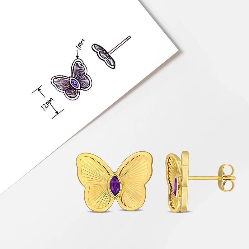 Miadora 1/7ct TGW Amethyst Butterfly Stud Earrings in 10k Yellow Gold