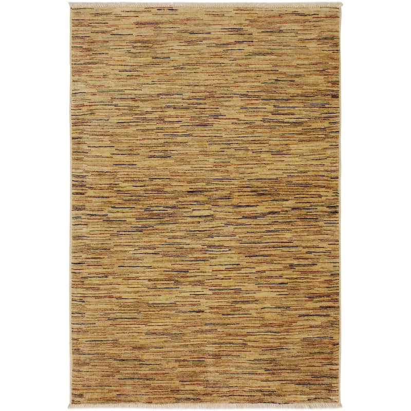 Boho Earthline Gabbeh Hand Knotted Wool Area Rug - 3'10'' x 5'9'' - Beige/Rust/Green/Brown