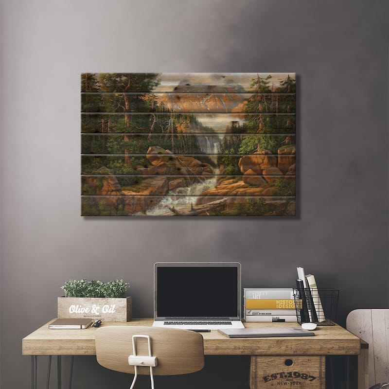 Peek At The Falls Print On Wood by Derk Hansen - Multi-Color