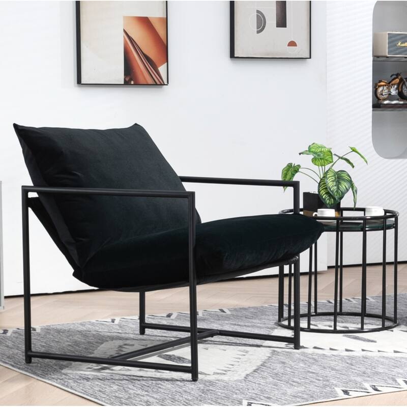 Modern Textured Velvet Sling Accent Chair
