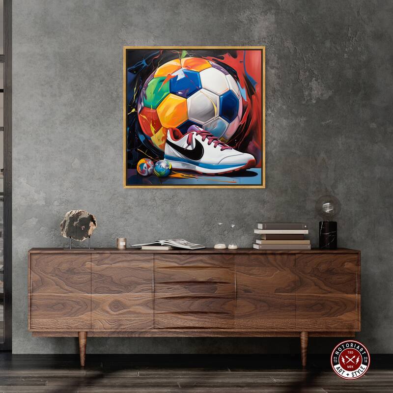 Notoriart Colorful Soccer Sneaker Splash Ii Framed Soccer 1 Piece Canvas Wall Art