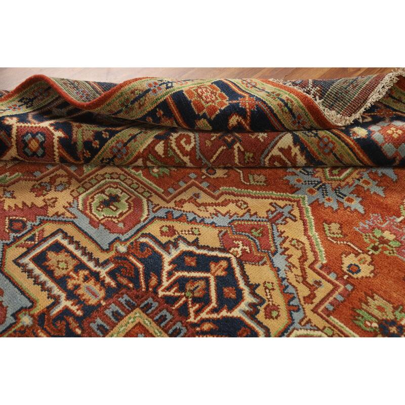 Orange Heriz Serapi Indian Area Rug Handmade Traditional Wool Carpet - 7'10" x 9'10"