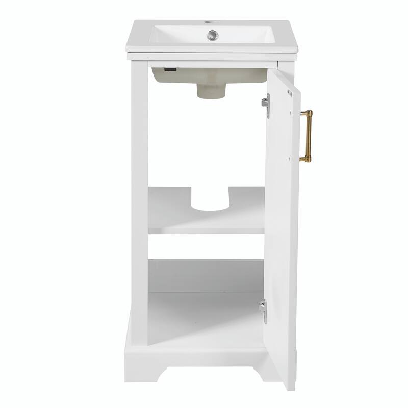 16" Bathroom Vanity with Ceramic Sink with Soft Closing Door and Adjustable Shelf