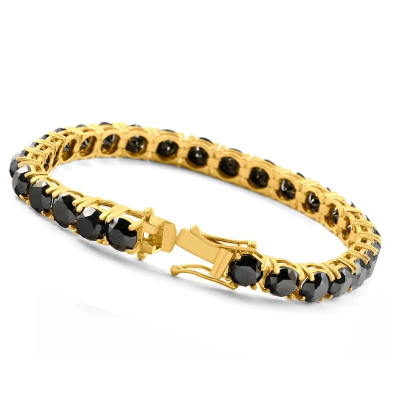 35Ct Black Diamond Yellow Gold Women's Tennis Bracelet 7"