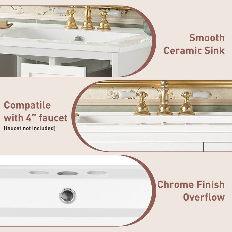 24 Inch Wall Mounted Bathroom Vanity with Ceramic Sink, Small Space Vanity Cabinet with Drawers and Door