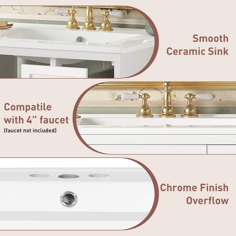 Wall Mounted Bathroom Vanity Set with Ceramic Sink, Floating Bathroom Cabinet with Glass Door - 24 Inch