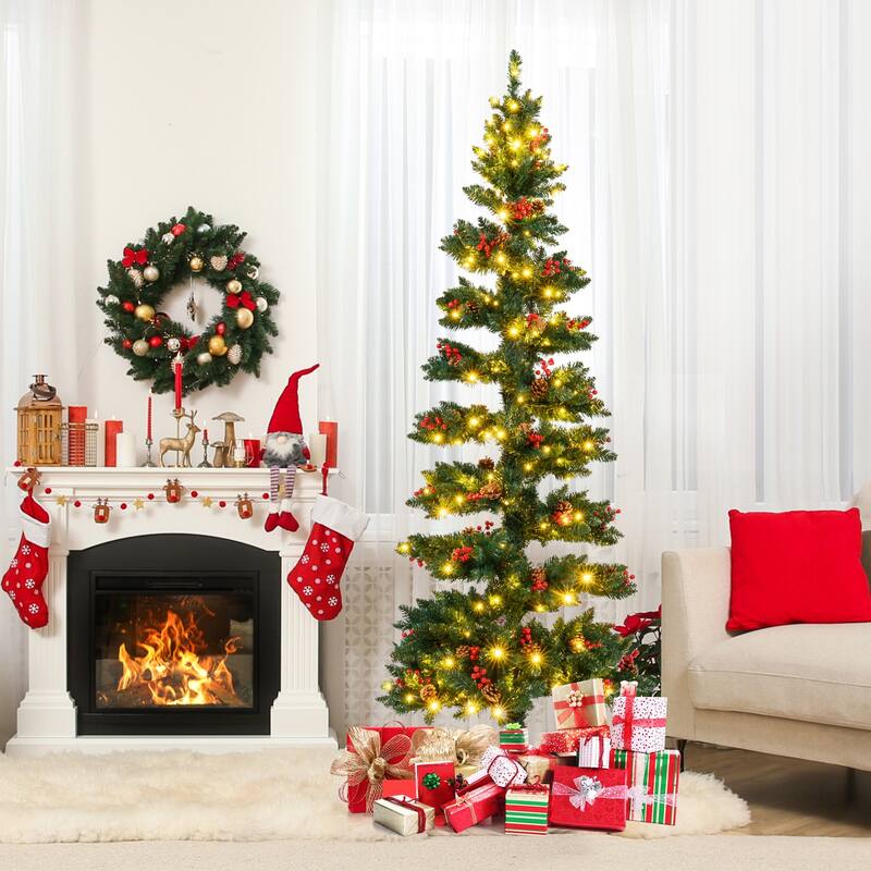 Gymax Pre-Lit Artificial Christmas Tree w/ 791 Branch Tips Warm White