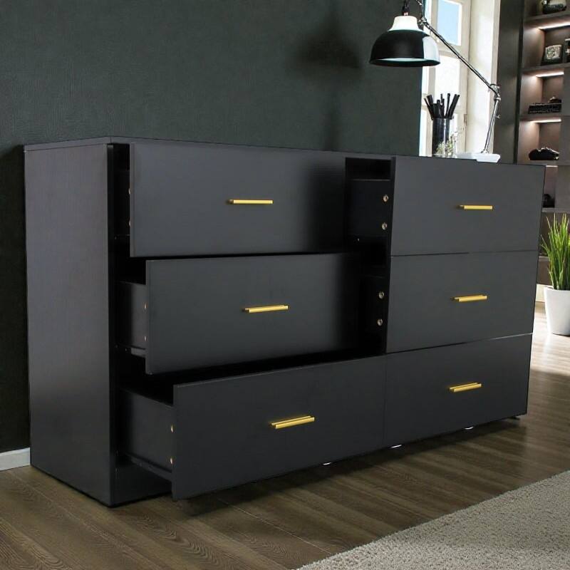 Modern 6 Drawer Dresser for Bedroom, Wide Chest of Drawers with Ample Storage, Sturdy Gloss Finish