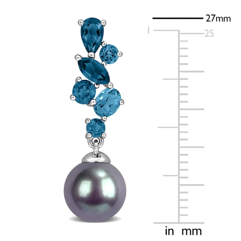 Miadora Cultured Freshwater Pearl and Gemstone Cluster Drop Earrings Sterling Silver