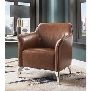 Vintage Style Unique Flared Armrest Design PU Accent Chair with Metal ...