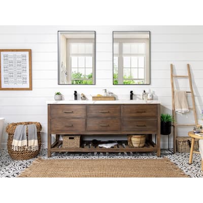 Willow Collections 60 in. W x 22 in. D Parker Solid Teak Double Sink Bathroom Vanity with Countertop