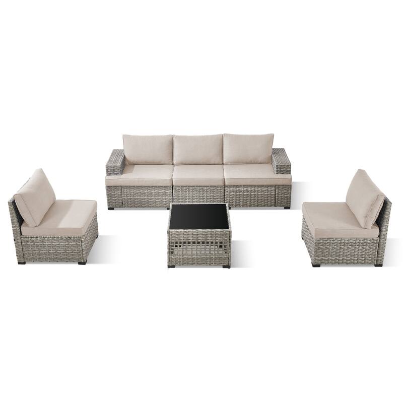 Pocassy Outdoor Sectional Sofa Patio Furniture Sets with Thickened Cushions