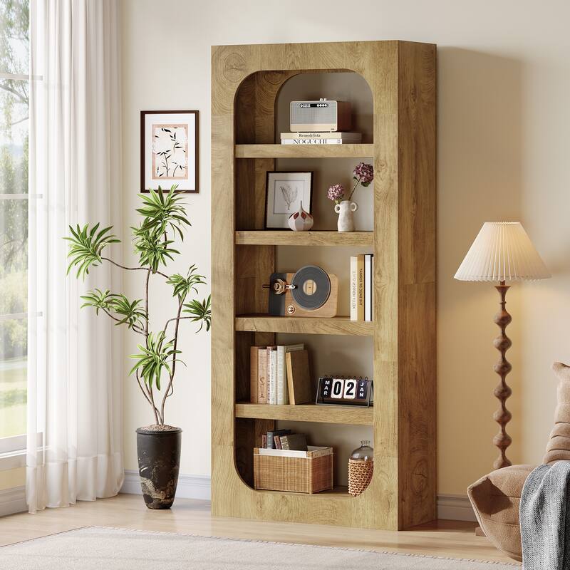 70.9-Inch Tall Bookcase 5-Tier Modern Wood Bookshelf for Living Room - Brown-1PC