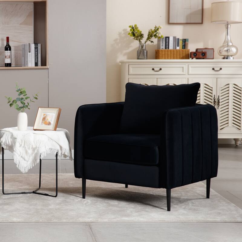Accent Chair for Living Room, Velvet Comfy Single Sofa Chair Mid-Century Modern Armchair with 1 Pillow and Metal Legs