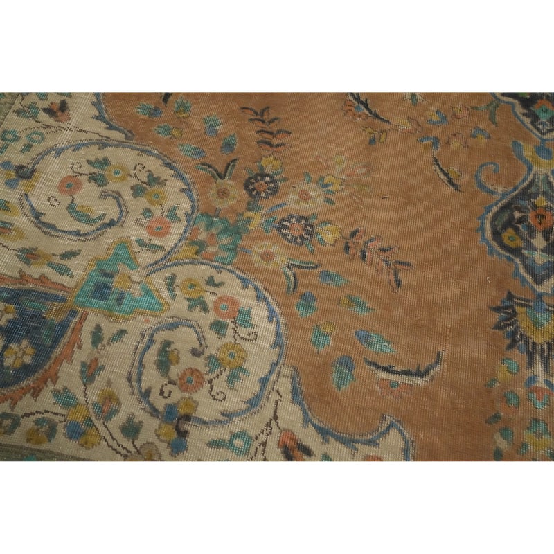 Hand Knotted Oriental 100% Wool Carpet Traditional Floral Oranges & Rust Tabriz Area Rug - 13' 0'' X 9' 9''