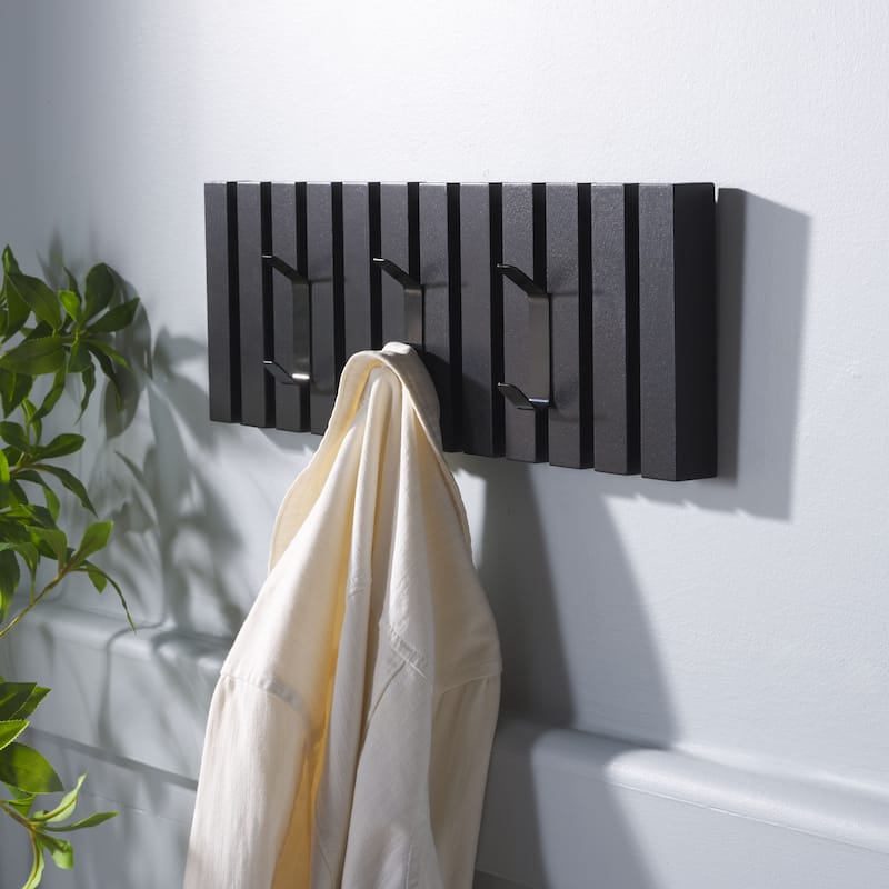 SAFAVIEH Cato 3-Hook Wall Mounted Coat Rack - 19"W x 1"D x 7"H - Black