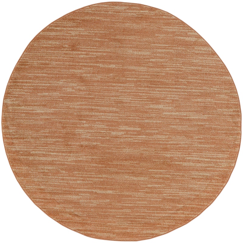 Nourison Essentials Solid Contemporary Indoor/Outdoor Area Rug - 4' Round - Rust