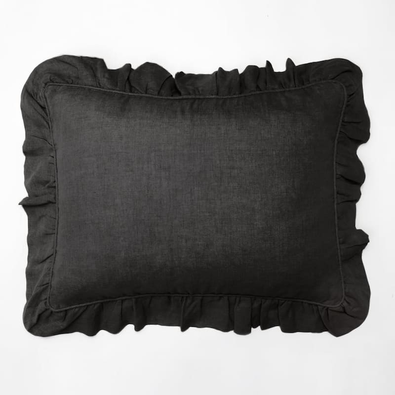 Basillo, Linen, Ruffled, Sham - Standard Sham - Charcoal