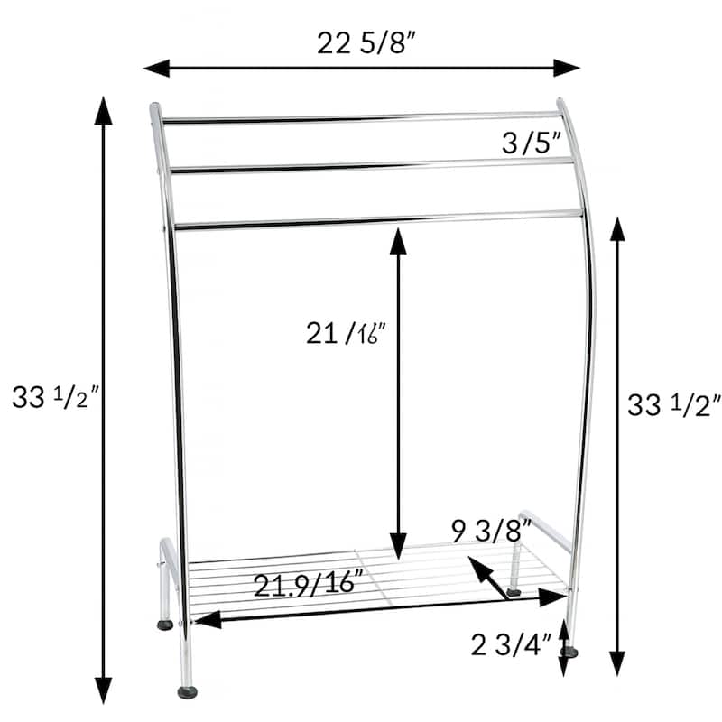 Freestanding Curved 3 Towels Stand with Shelf Chromed Metal - 22 5/8 L x 9.80 W x33.50 H