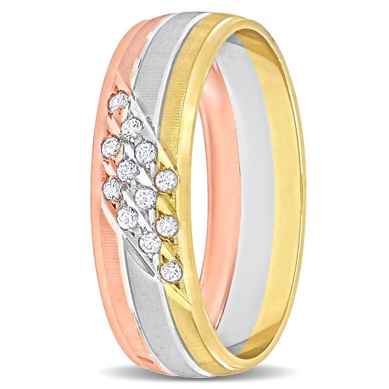 Miadora 6mm Cubic Zirconia Matte Three Row Wedding Band in 14k 3-Tone Gold