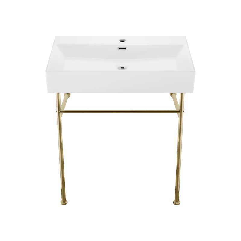 Claire Ceramic Console Sink White Basin Gold Legs