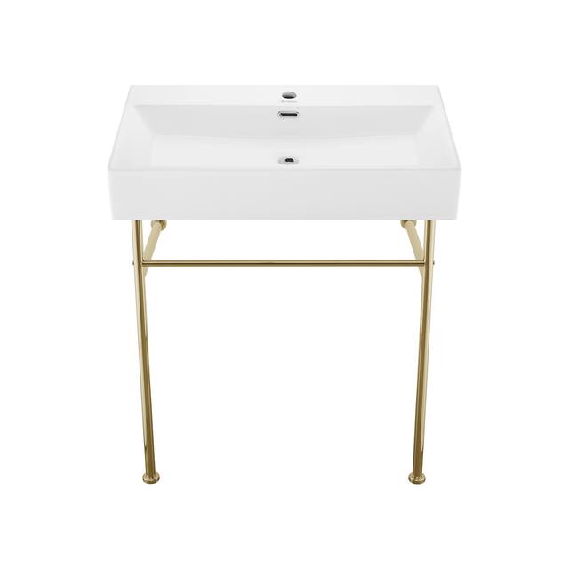 Claire Ceramic Console Sink White Basin Gold Legs