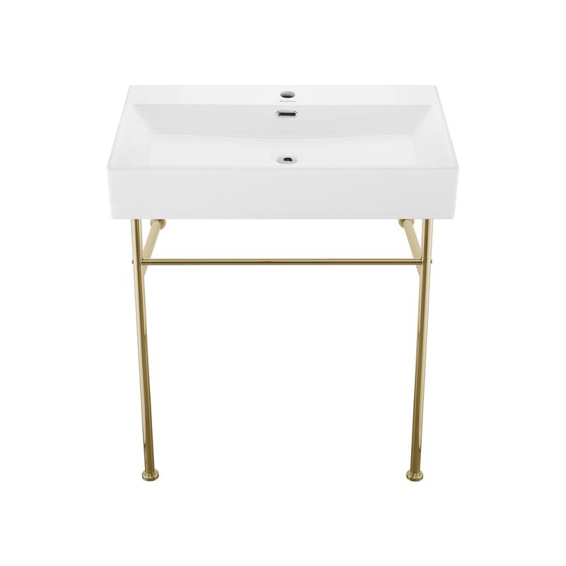 Claire Ceramic Console Sink White Basin Gold Legs