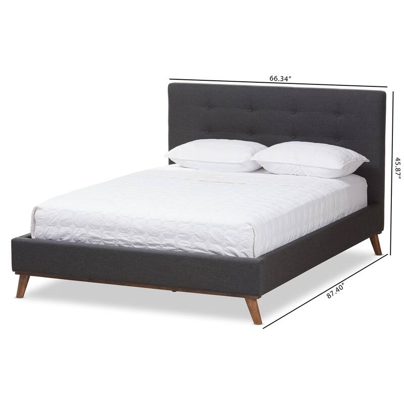 Queen Size Platform Bed - Dark Grey Fabric Bed Frame - Modern Minimalist Design