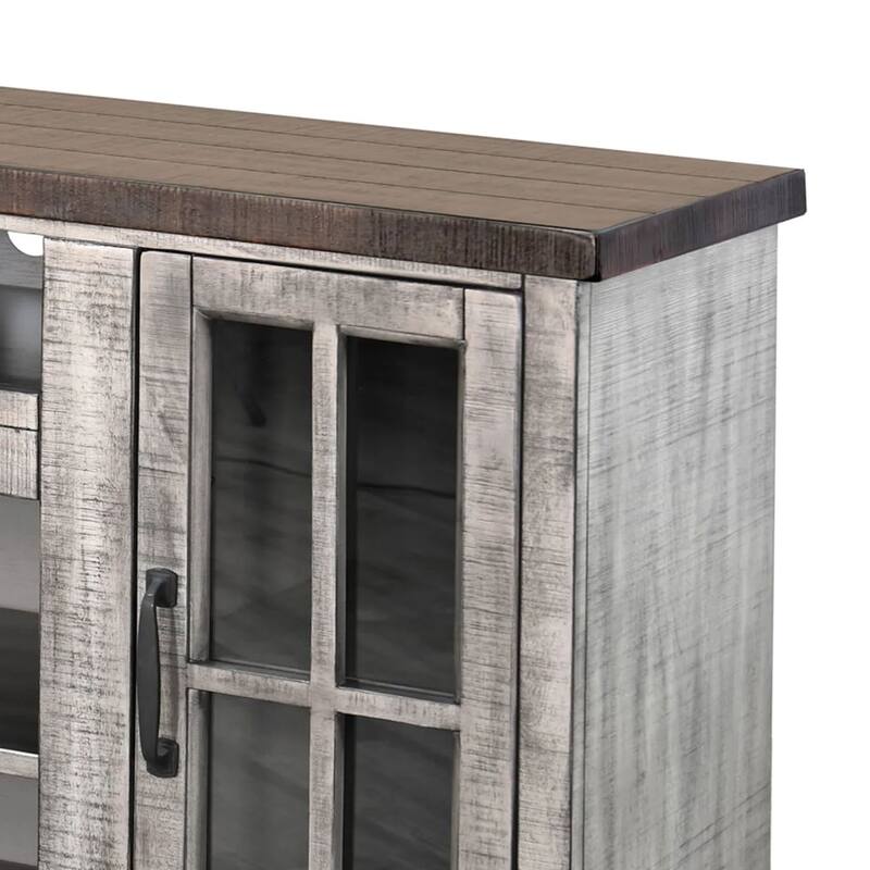 Gery TV Console w Crystal Fireplace Insert Option, 76 Inch, 2 Cabinets, Gray Brown Mahogany