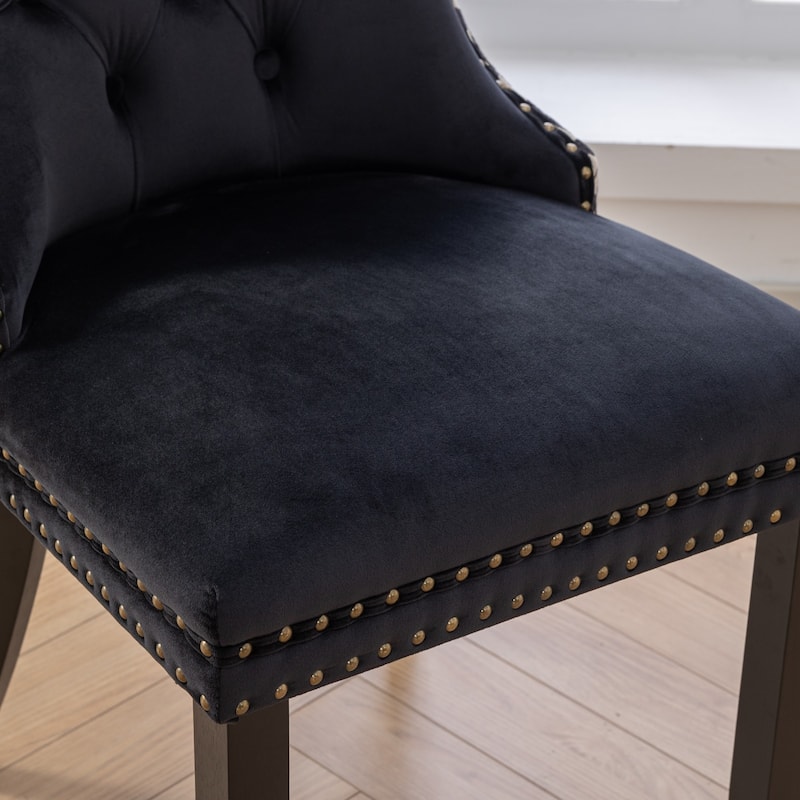 Velvet Upholstered Dining Chairs Set of 2, Tufted Solid Wood Dinner Chairs, Kitchen Chairs with Wood Legs & Nailhead Trim