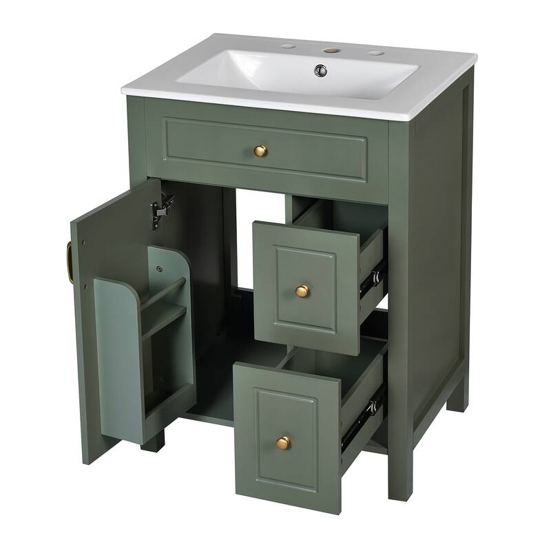 24-Inch Bathroom Vanity with Ceramic Sink & Soft Close Drawers by Harper&Bright Designs